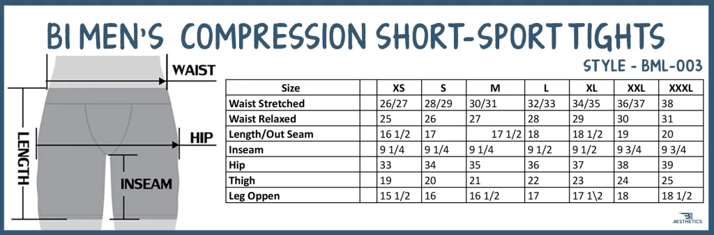 B1 men's blue compression shorts size chart