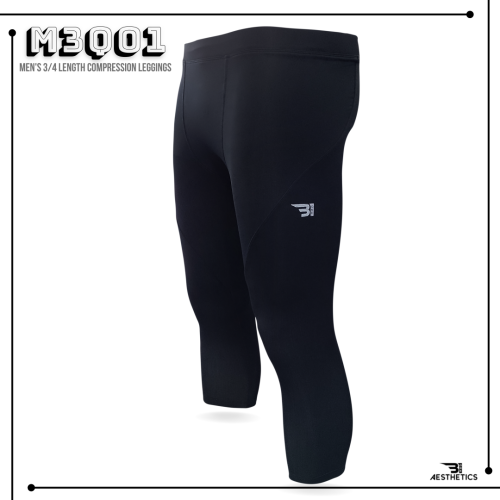 men's three quarter black compression leggings