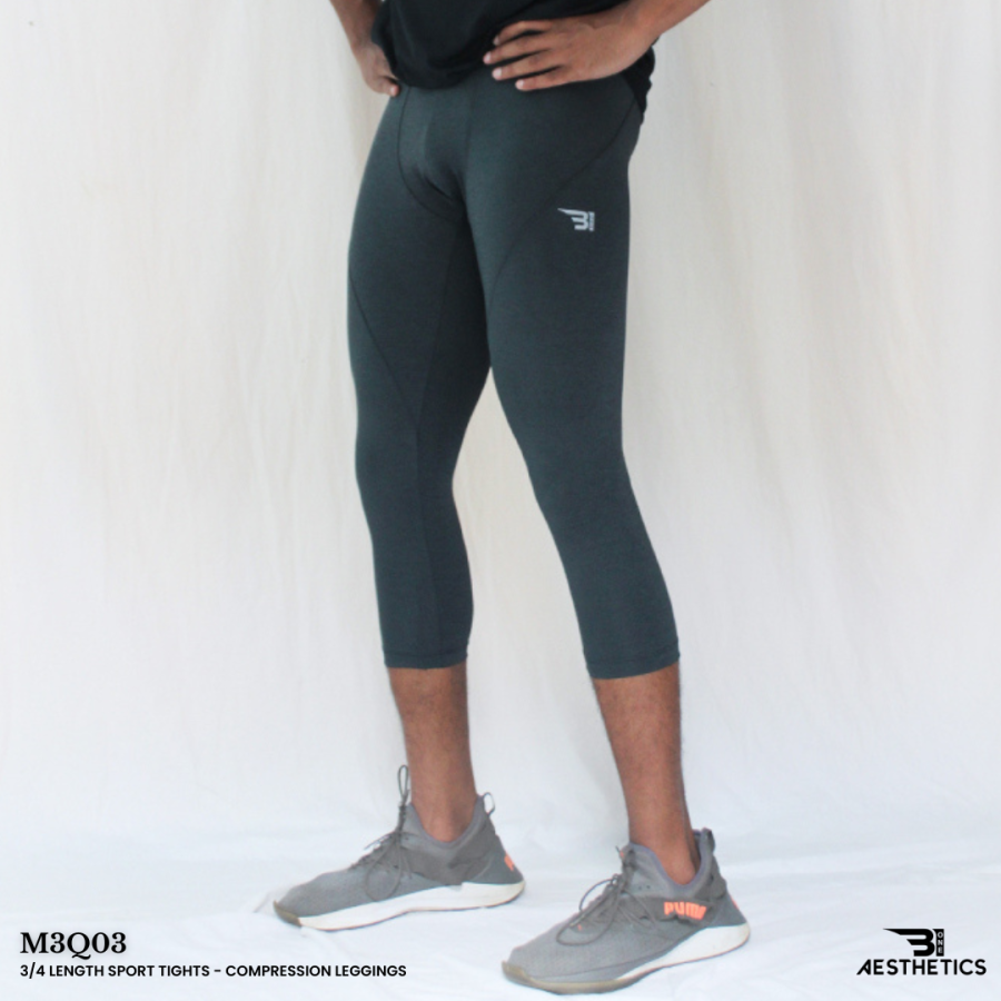 men's three quarter black-gray compression leggings