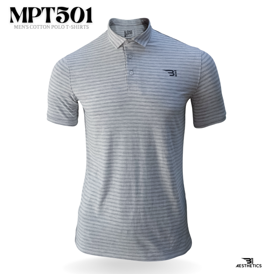 men's striped gray cotton polo t-shirt