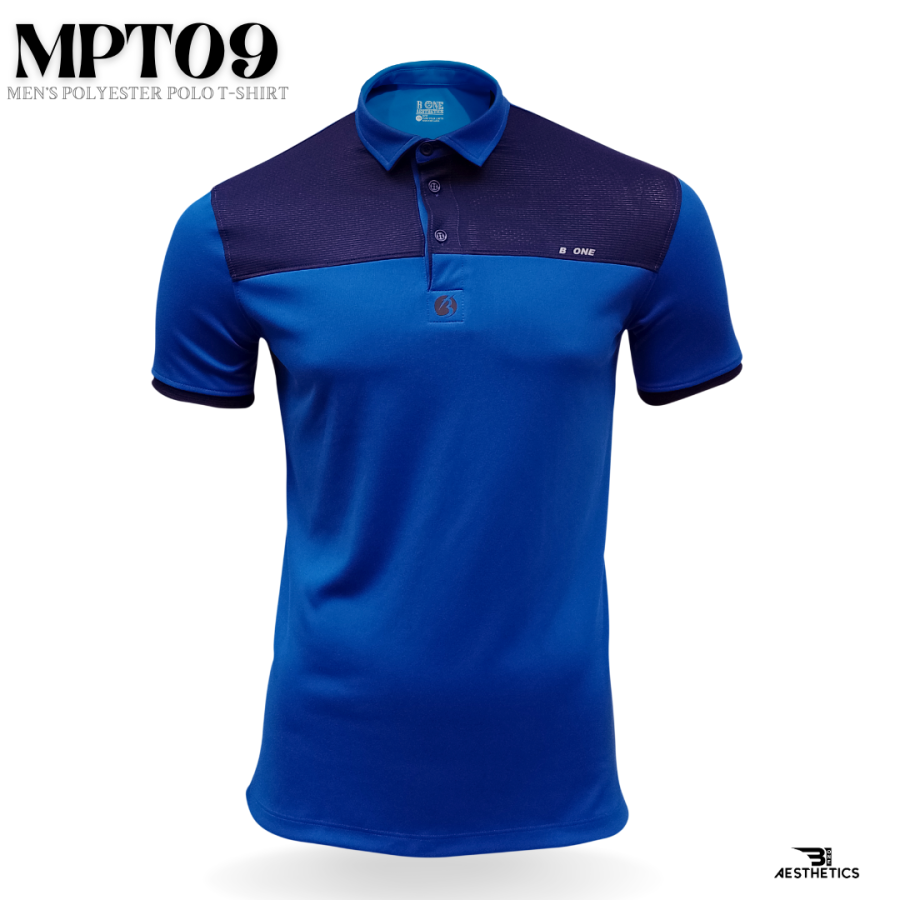color block polyester navy and royal blue polo t-shirt