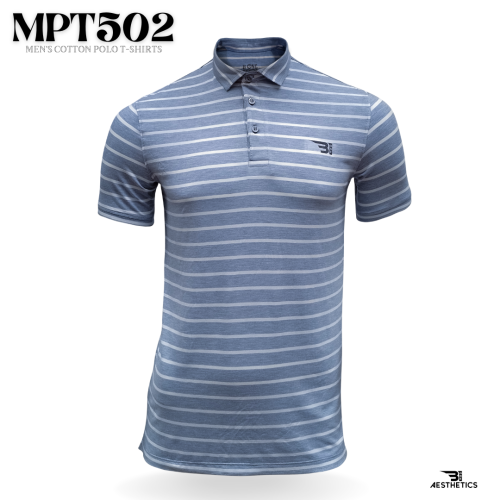 men's striped blue cotton polo t-shirt