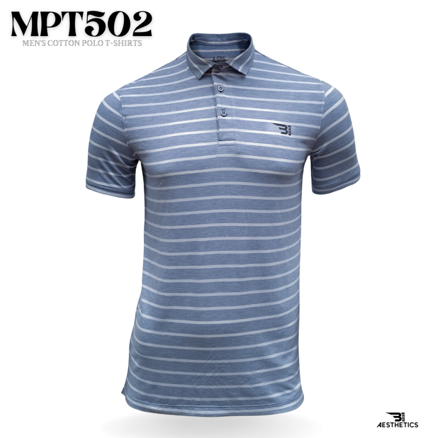 men's striped blue cotton polo t-shirt