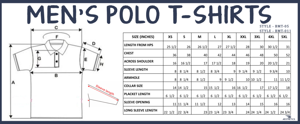 light blue polo collar t-shirt size chart