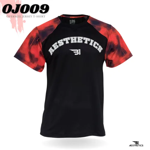 red and blue oversize jersey t-shirt