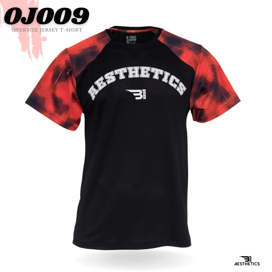 red and blue oversize jersey t-shirt