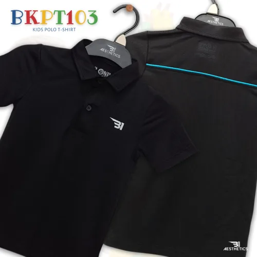 black and neon blue - kids polo t-shirt