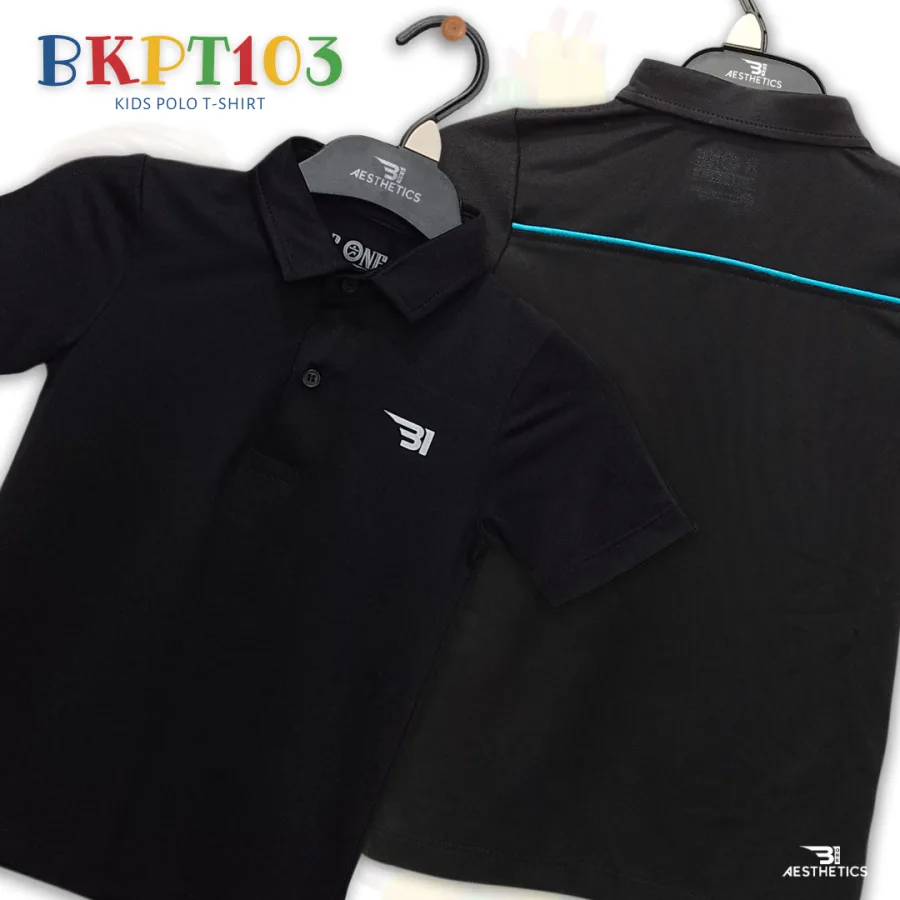 black and neon blue - kids polo t-shirt