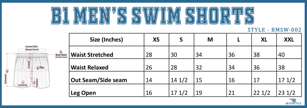 Men’s Swim Shorts Size Chart