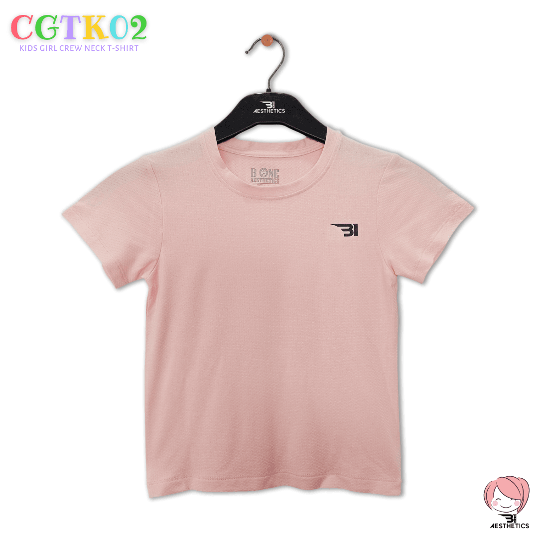 pretty in pink: kid girl crew neck t-shirt in pink - fashionable and dri-fit activewear