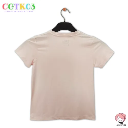 elegant beige kid girl crew neck t-shirt: trendy and breathable activewear