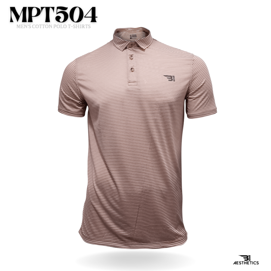 men's striped brown cotton polo t-shirt