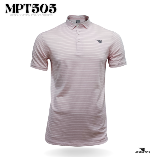 men's striped pink cotton polo t-shirt