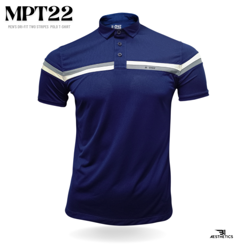 dri-fit two stripes blue polo t-shirt