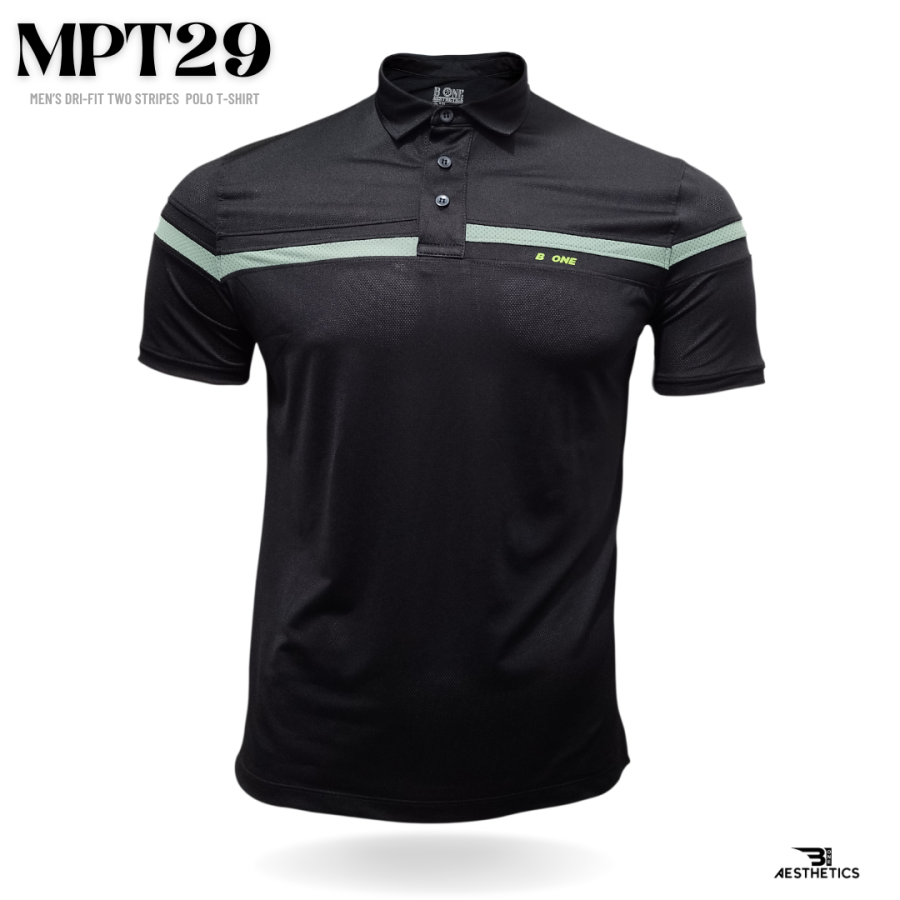 dri-fit two stripes moisture-wicking black polo t-shirt