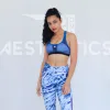 women's blue tile pattern workout leggings