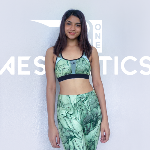 women's green tile pattern workout leggings