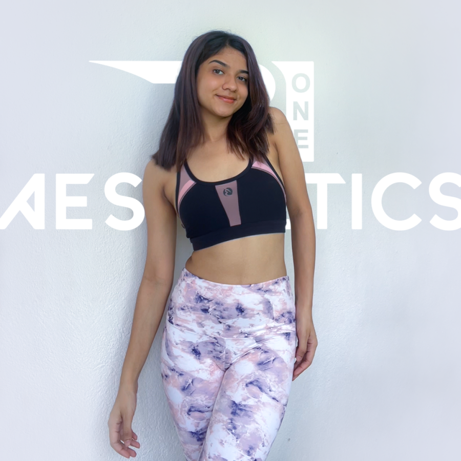 women's pink and blue pattern workout leggings