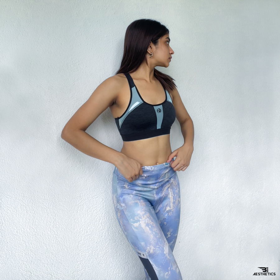 women's blue pattern workout leggings