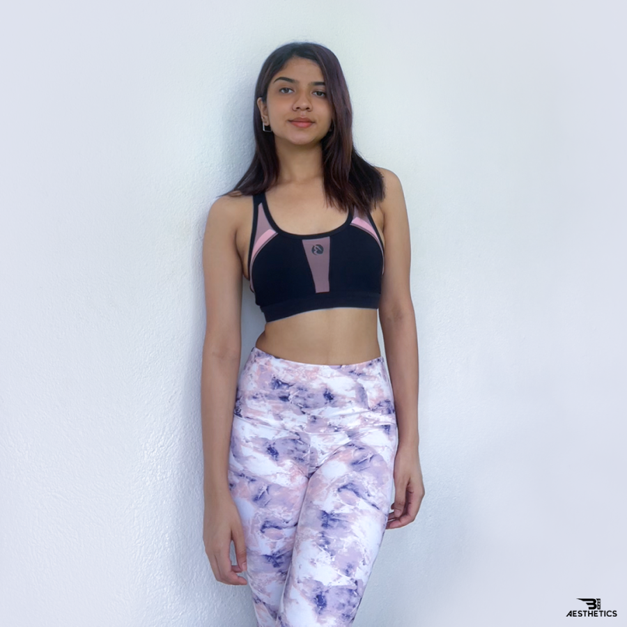 women's pink and blue pattern workout leggings
