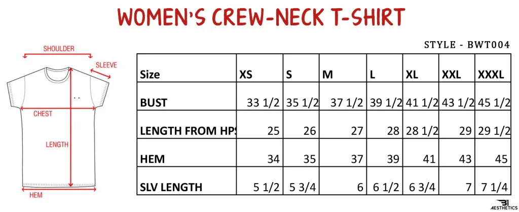 women's green ITY crew-neck t-shirt size chart