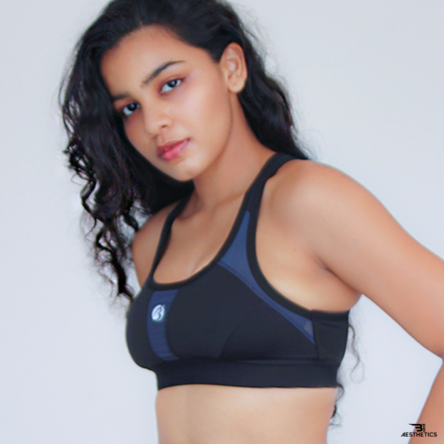 black and navy blue sports bra