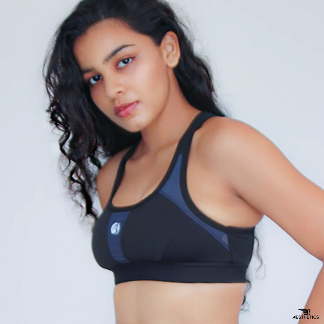 black and navy blue sports bra