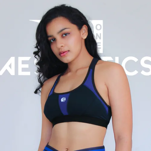 black and navy blue sports bra