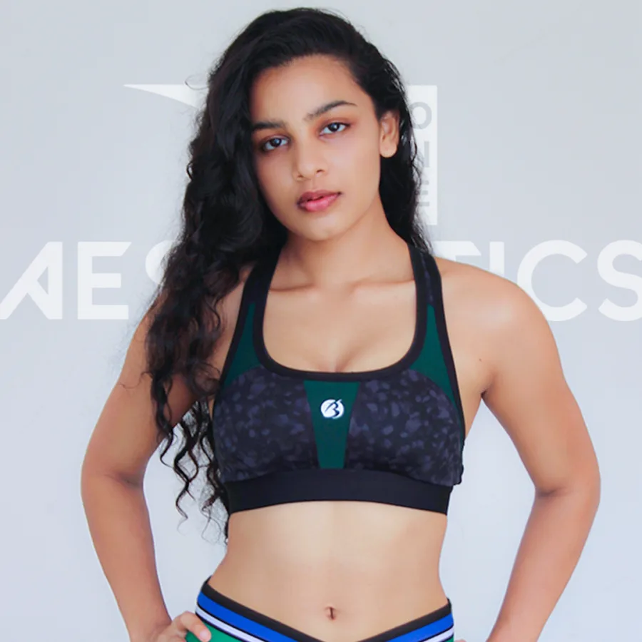 gray and green sports bra
