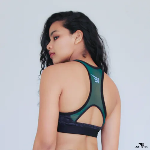 gray and green sports bra