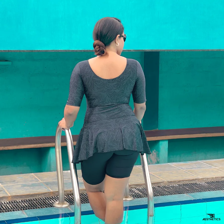 classic black one-piece swimsuit