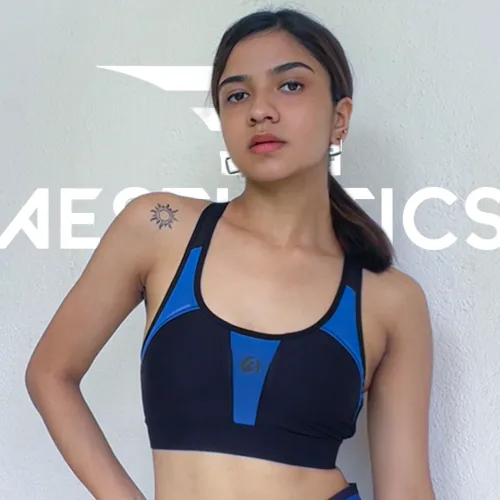 black and blue sports bra