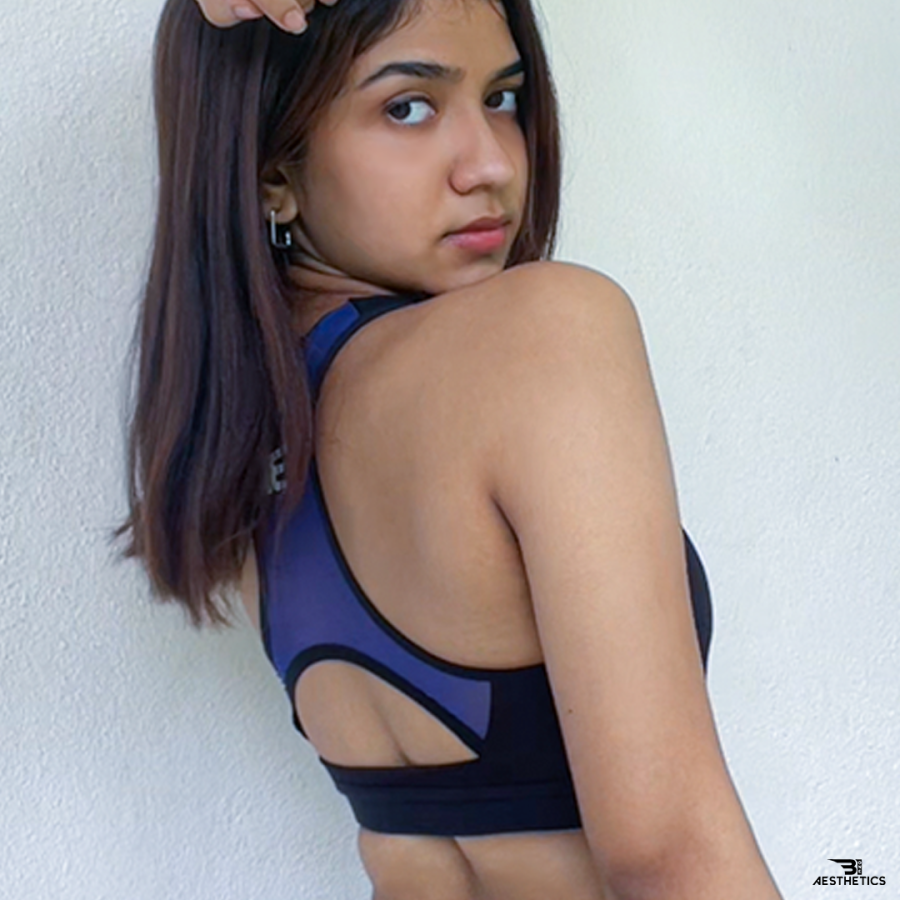 black and navy blue sports bra