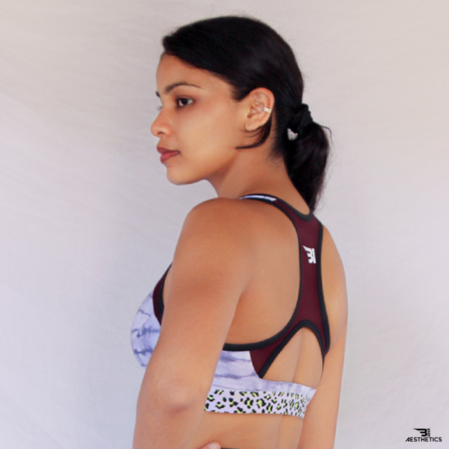 purple pattern sports bra