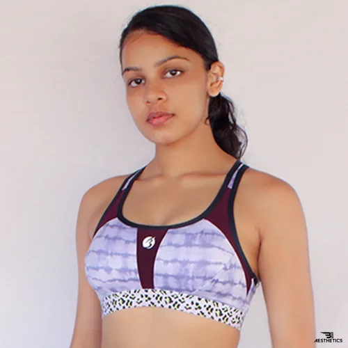 purple pattern sports bra