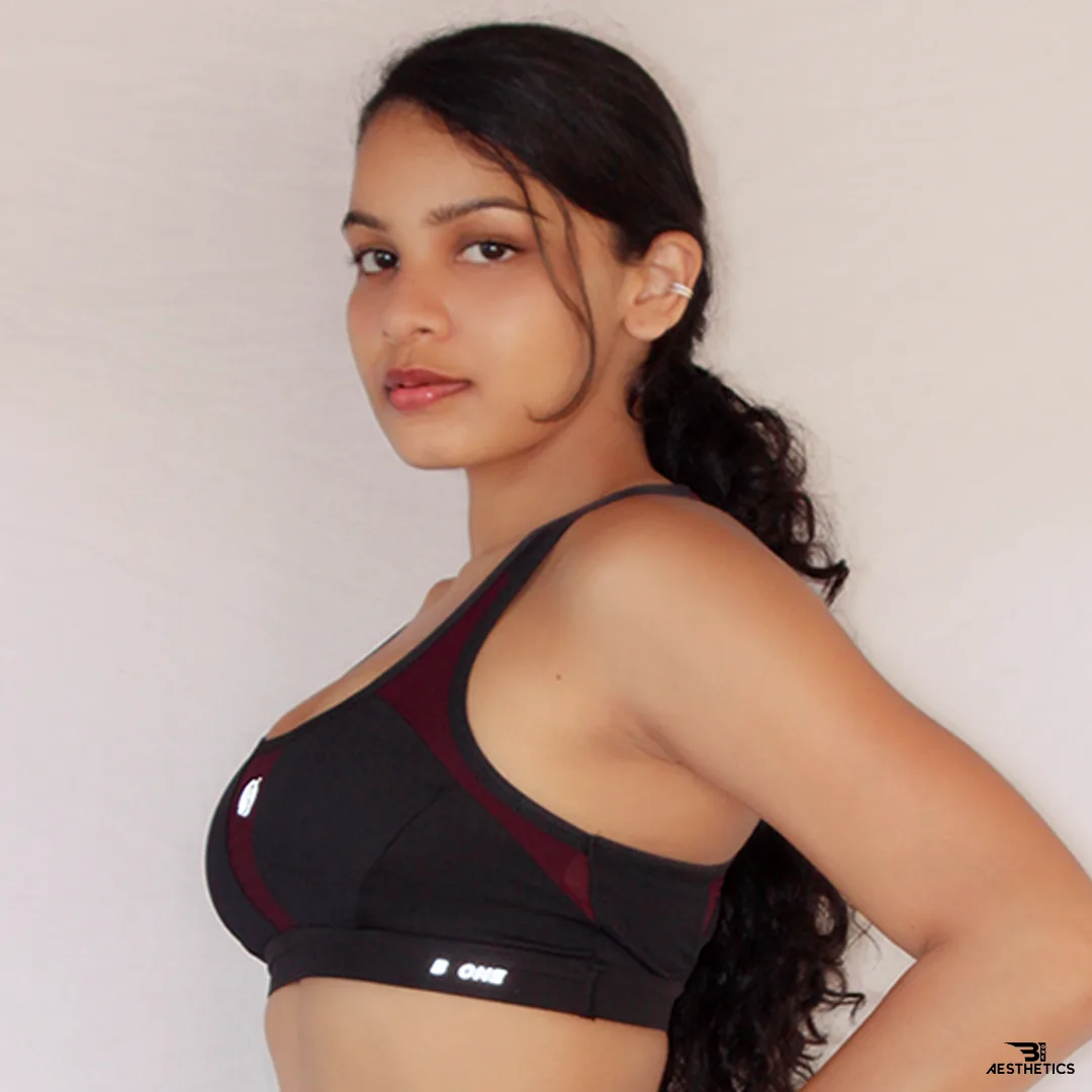 black and maroon sports bra
