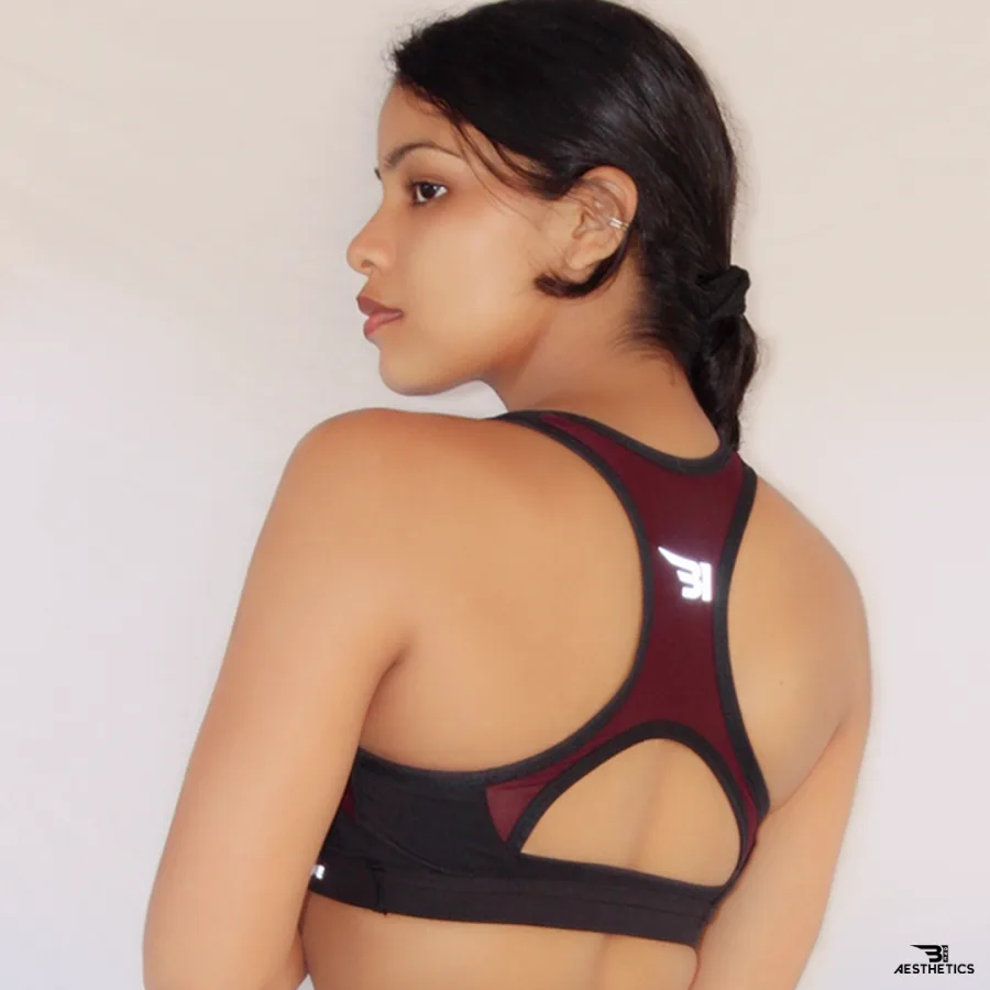 black and maroon sports bra