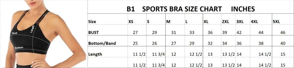 sports bra size chart