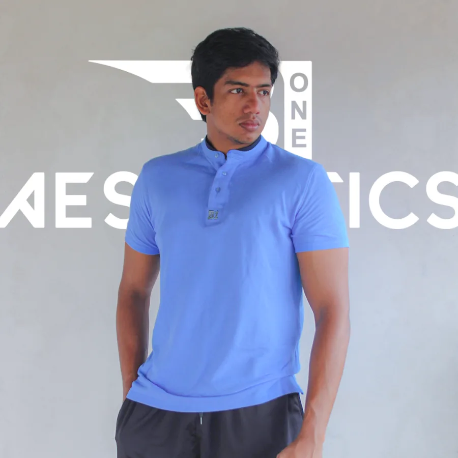 essential blue Chinese collar t-shirt