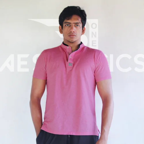 men's pink Chinese collar t-shirt