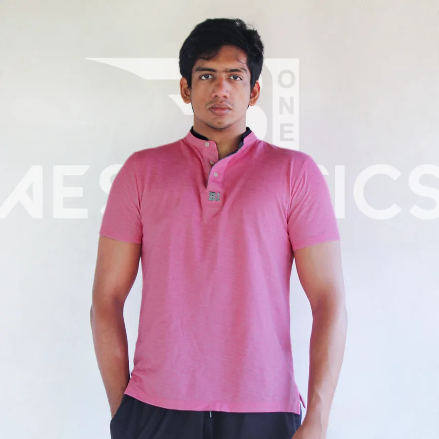 men's pink Chinese collar t-shirt