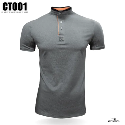 men's gray Chinese collar t-shirt