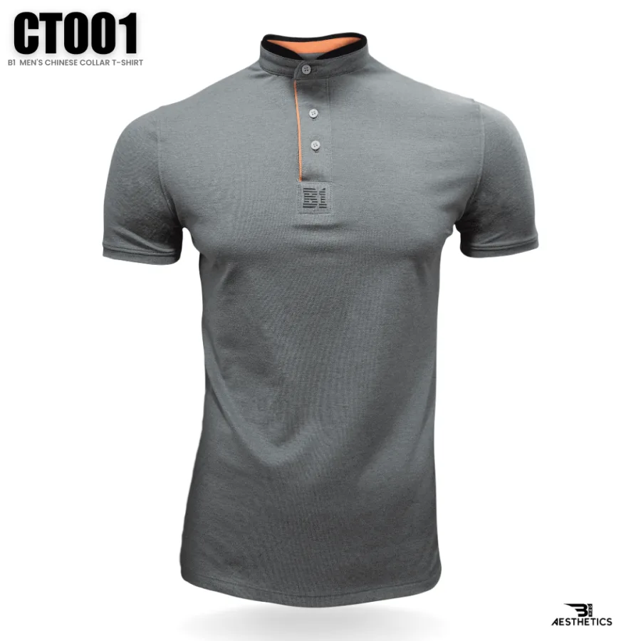 men's gray Chinese collar t-shirt