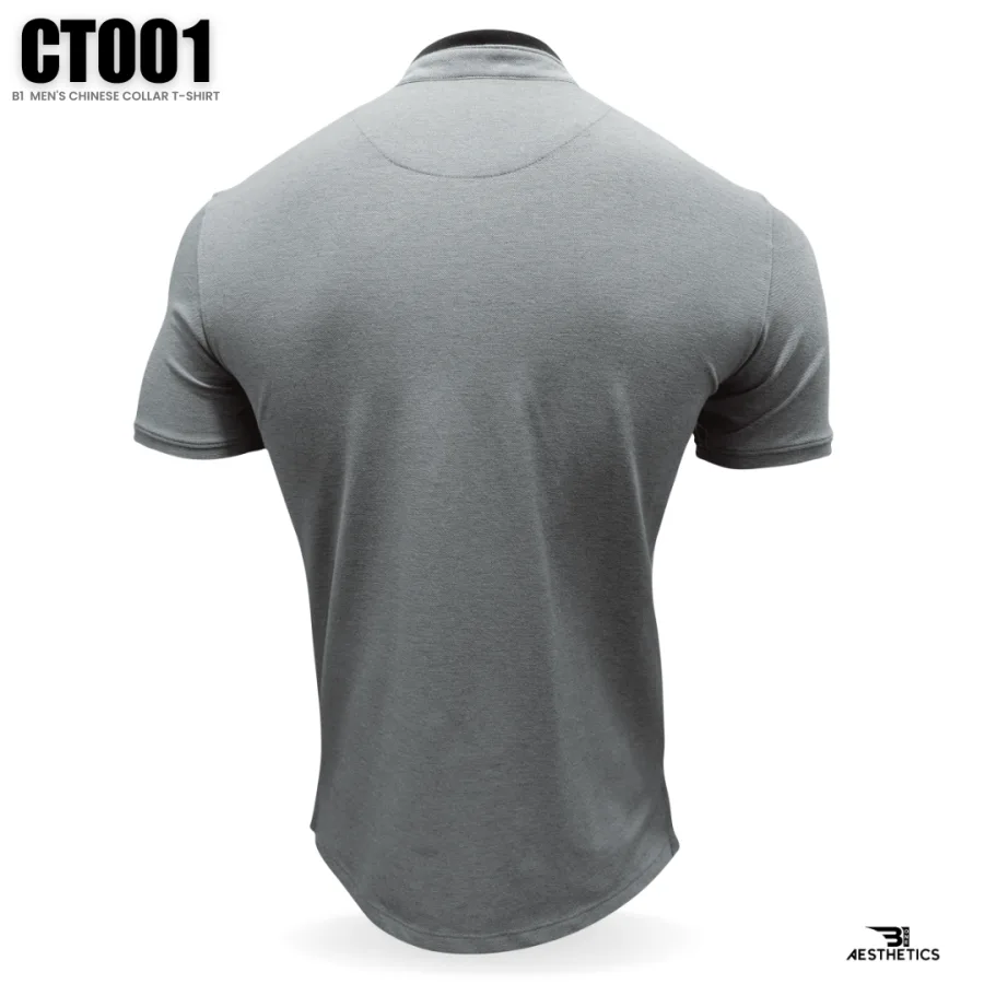 men's gray Chinese collar t-shirt