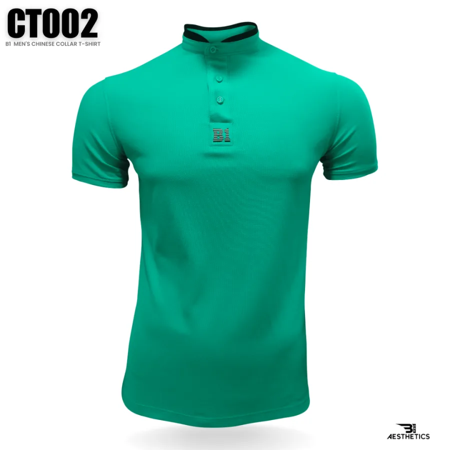 men's green Chinese collar t-shirt