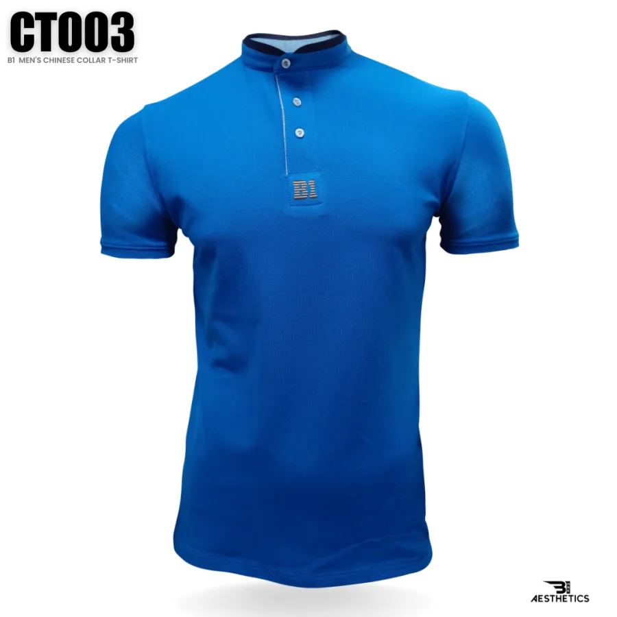 royal blue Chinese collar t-shirt
