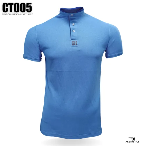 essential blue Chinese collar t-shirt