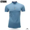blue and gray Chinese collar t-shirt