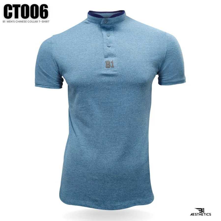 blue and gray Chinese collar t-shirt