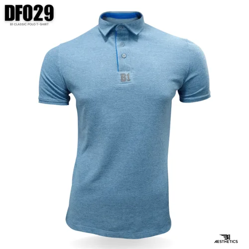 blue and gray polo collar t-shirt
